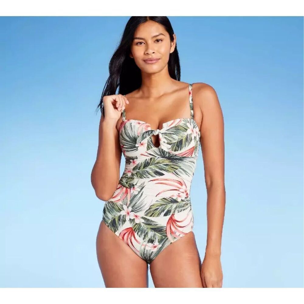 Tropical Print One Piece Bandeau Swimsuit
